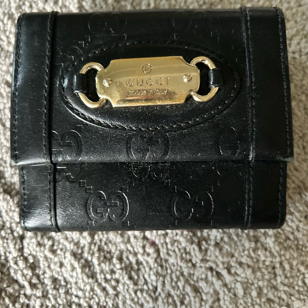 Gucci Black Leather Wallet with Gold Accent
